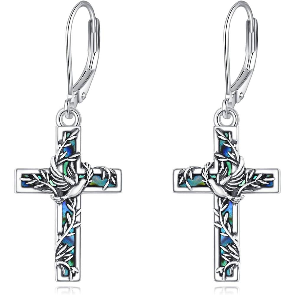 image:imageYFN Cross Earrings Sterling Silver Dangle Drop Leverback Cross Earrings Religion Jewelry Christians Gifts for Women MenIDove