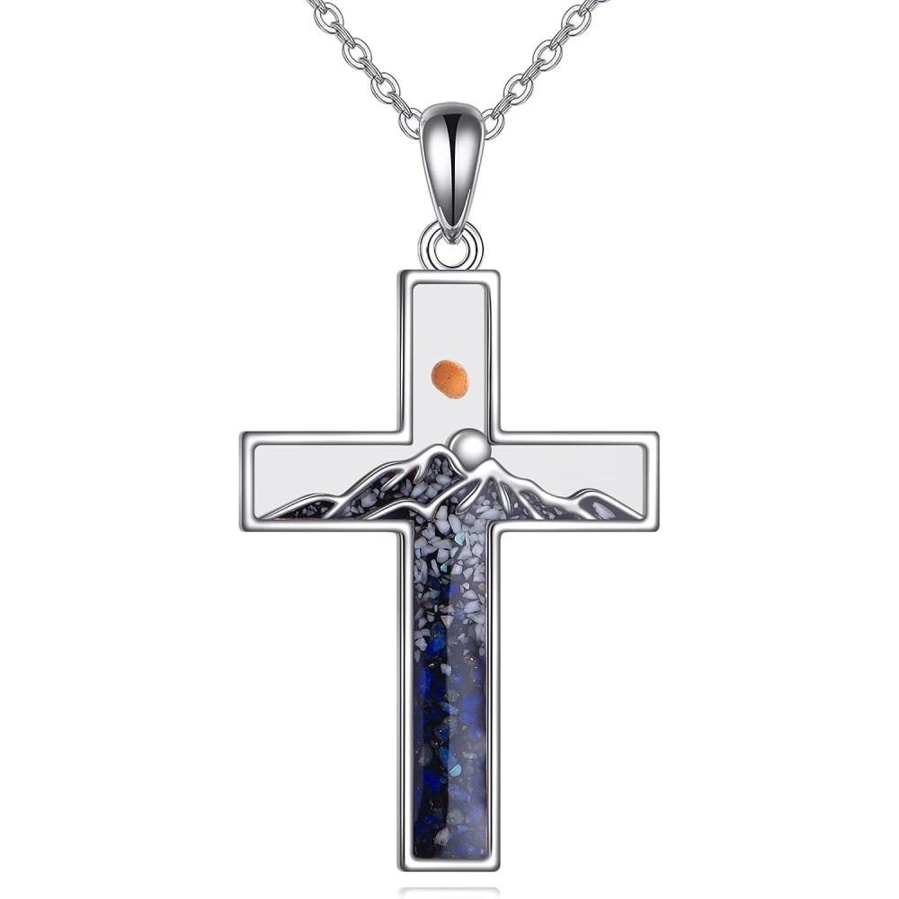 image:imageYFN Cross Necklace Sterling Silver Mountain and Ocean Pendant Religious Jewelry Gifts for Women MenMustard Seed Cross Mountain