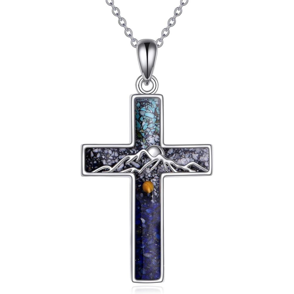 image:imageYFN Cross Necklace Sterling Silver Mountain and Ocean Pendant Religious Jewelry Gifts for Women MenMustard Seed Mountain Cross