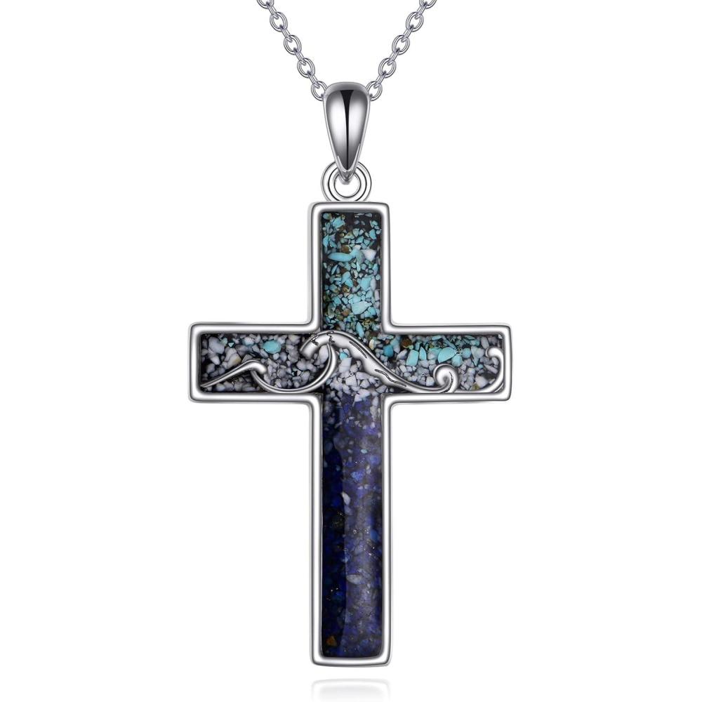 image:imageYFN Cross Necklace Sterling Silver Mountain and Ocean Pendant Religious Jewelry Gifts for Women MenOcean Cross
