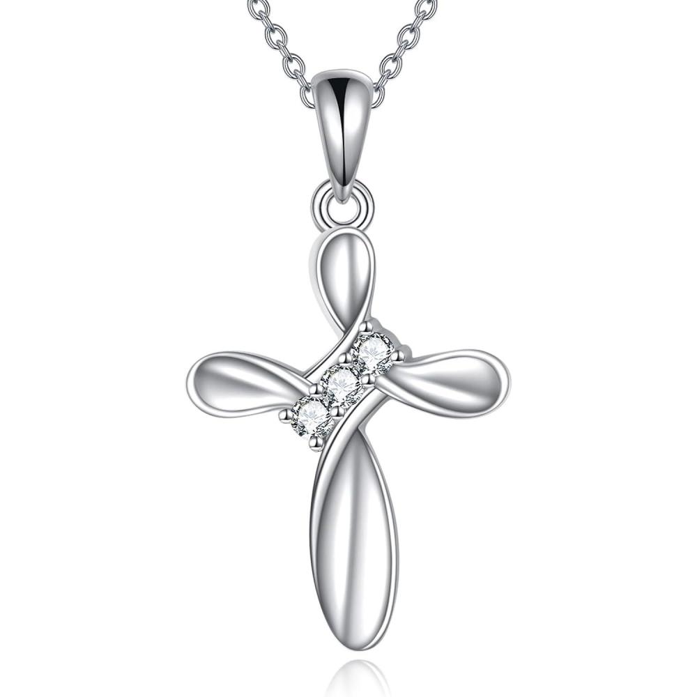 image:imageYFN Cross Necklace Sterling Silver Religious Cross Pendant Christians Jewelry Gifts for Women MenDainty