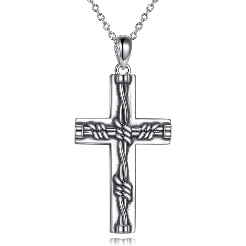 image:imageYFN Cross Necklace Sterling Silver Religious Cross Pendant Christians Jewelry Gifts for Women MenTwist Cross