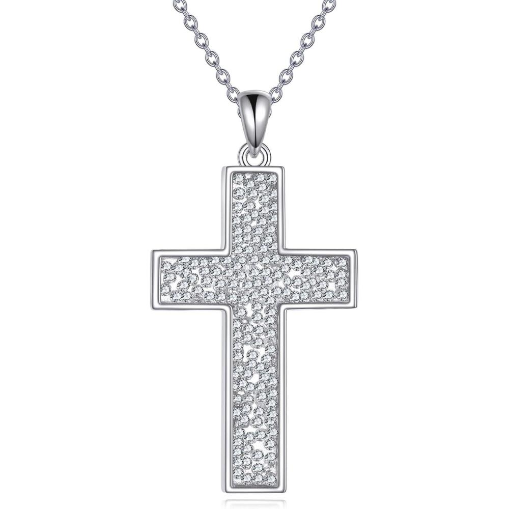 image:imageYFN Cross Necklace Sterling Silver Religious Cross Pendant Jewelry Christian Gifts for Women MenA Cubic Zirconia