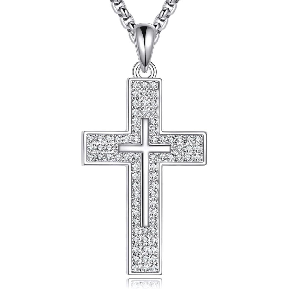 image:imageYFN Cross Necklace Sterling Silver Religious Cross Pendant Jewelry Christian Gifts for Women MenA White Cubic zirconia