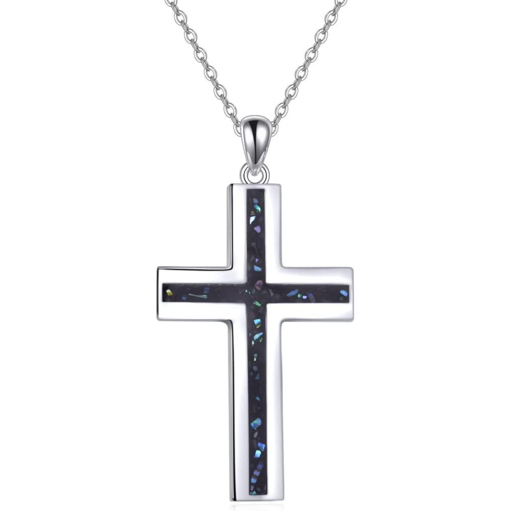 image:imageYFN Cross Necklace Sterling Silver Religious Cross Pendant Jewelry Christian Gifts for Women MenB Abalone Shell