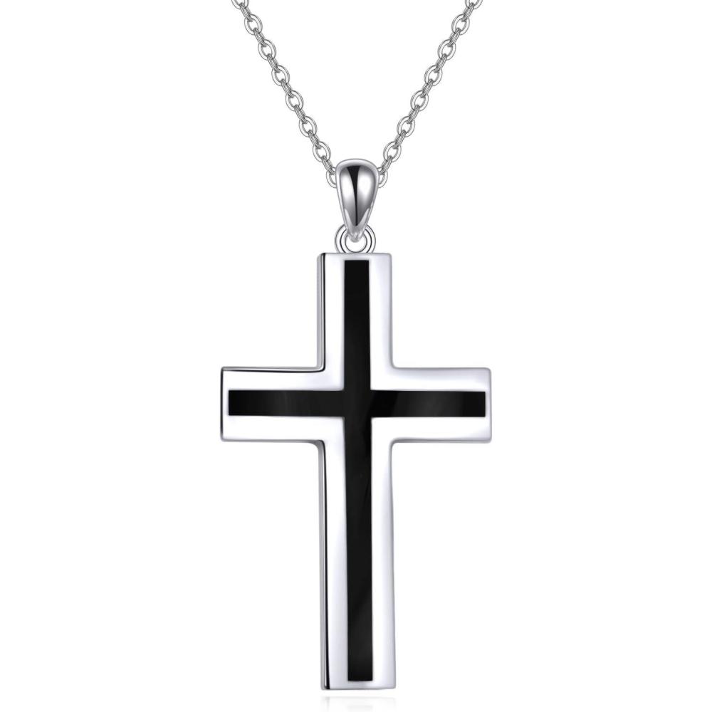 image:imageYFN Cross Necklace Sterling Silver Religious Cross Pendant Jewelry Christian Gifts for Women MenB Black Onyx