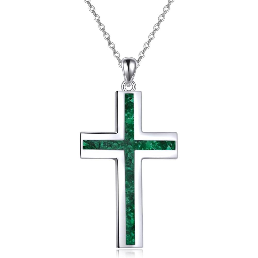 image:imageYFN Cross Necklace Sterling Silver Religious Cross Pendant Jewelry Christian Gifts for Women MenB Green Malachite