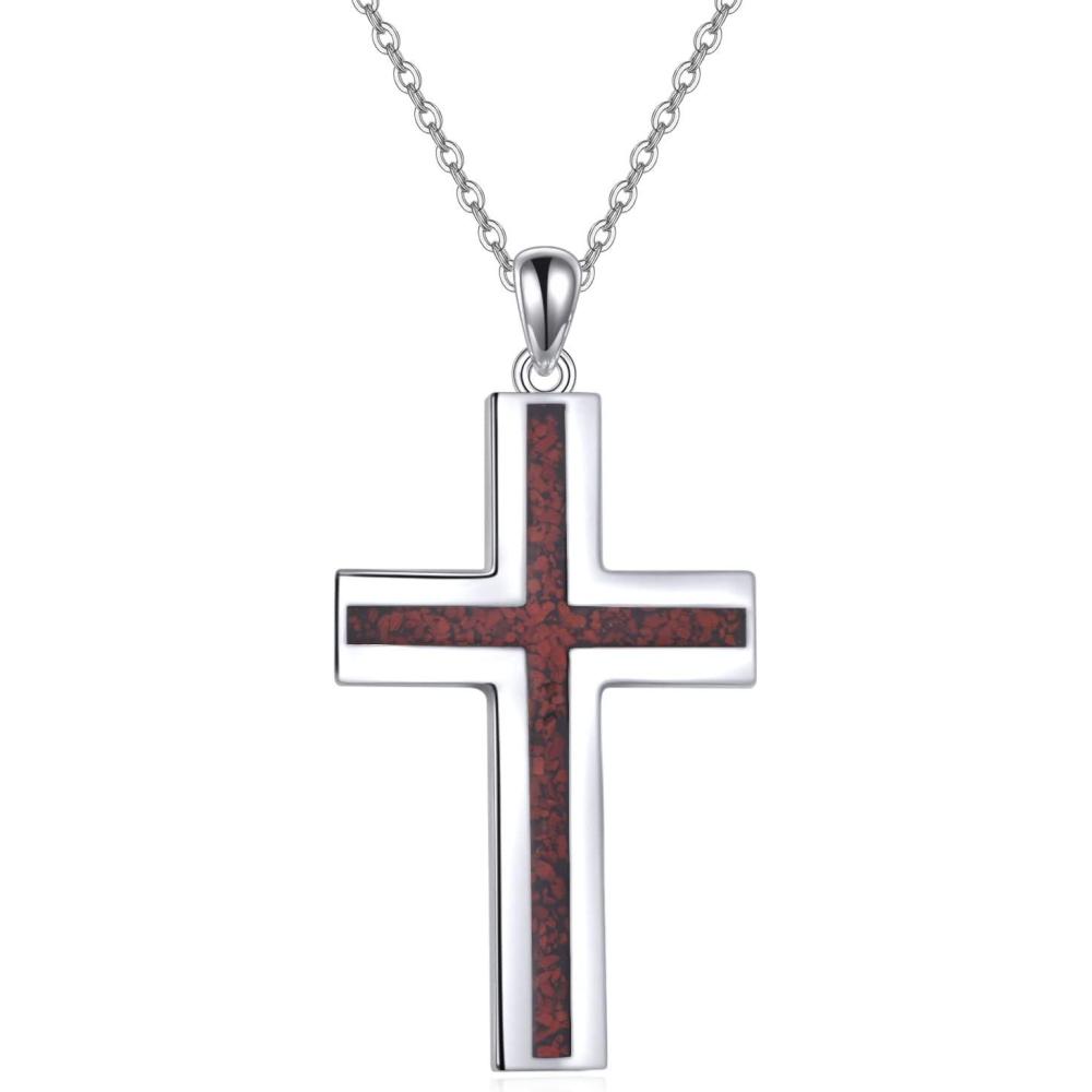 image:imageYFN Cross Necklace Sterling Silver Religious Cross Pendant Jewelry Christian Gifts for Women MenB Red Coral
