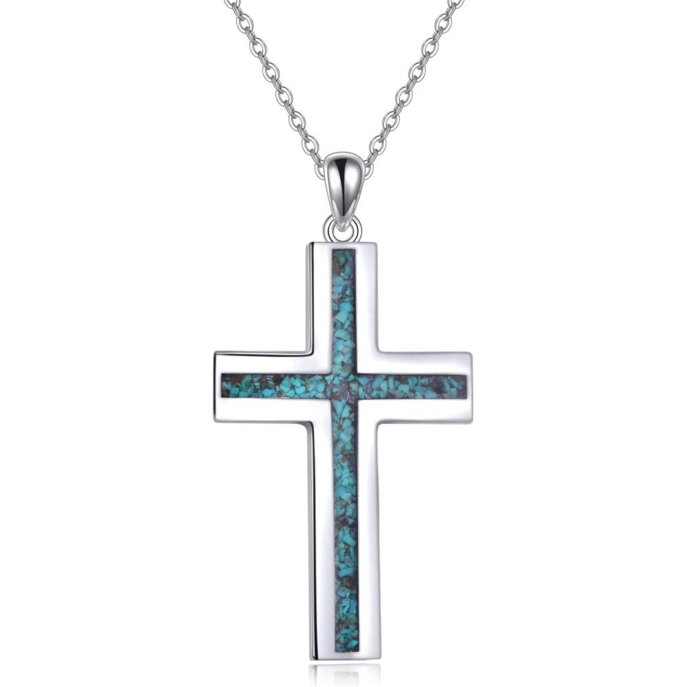 image:imageYFN Cross Necklace Sterling Silver Religious Cross Pendant Jewelry Christian Gifts for Women MenB Turquoise