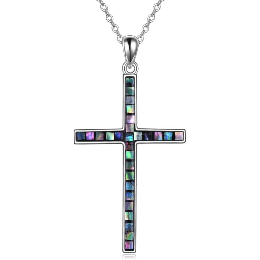 image:imageYFN Cross Necklace Sterling Silver Religious Cross Pendant Jewelry Christian Gifts for Women MenC Abalone Shell