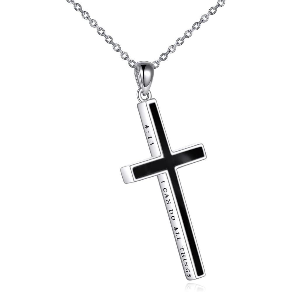image:imageYFN Cross Necklace Sterling Silver Religious Cross Pendant Jewelry Christian Gifts for Women MenC Black Onyx Engraved