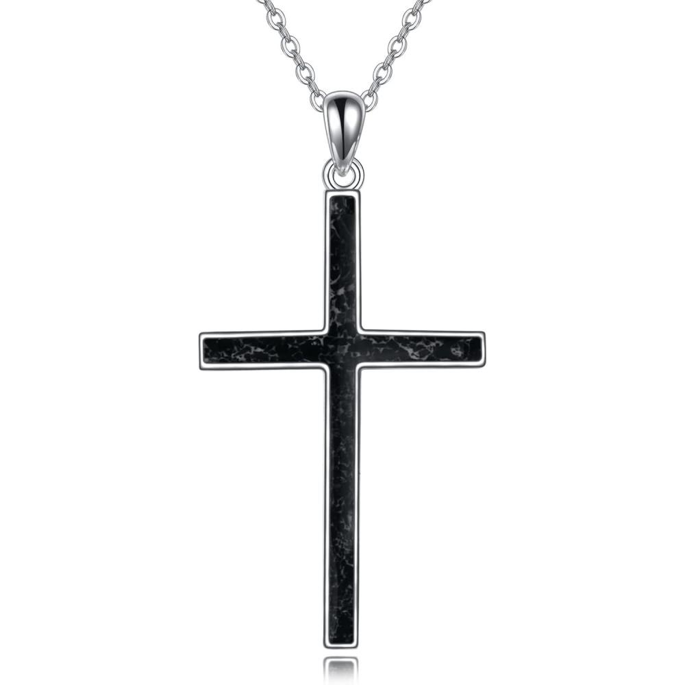 image:imageYFN Cross Necklace Sterling Silver Religious Cross Pendant Jewelry Christian Gifts for Women MenC Black Tourmaline