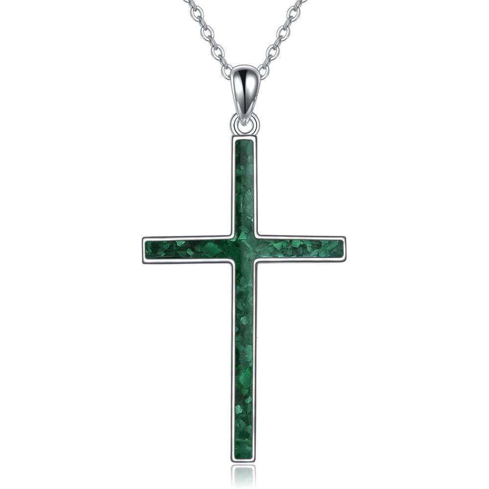 image:imageYFN Cross Necklace Sterling Silver Religious Cross Pendant Jewelry Christian Gifts for Women MenC Green Malachite