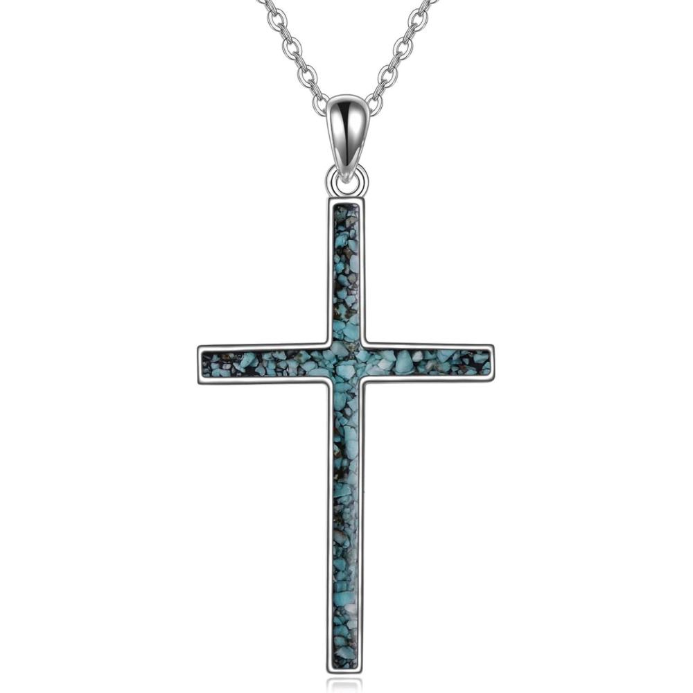 image:imageYFN Cross Necklace Sterling Silver Religious Cross Pendant Jewelry Christian Gifts for Women MenC Turquoise
