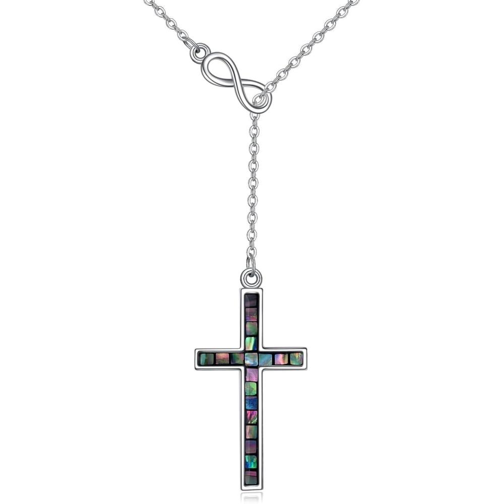 image:imageYFN Cross Necklace Sterling Silver Religious Cross Pendant Jewelry Christian Gifts for Women MenD Abalone Shell