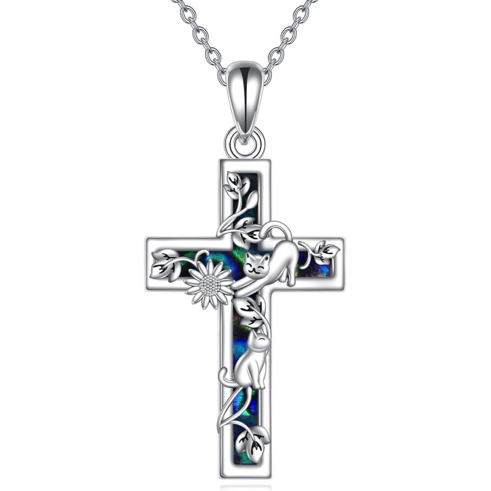 image:imageYFN Cross Necklace Sterling Silver Religious Cross Pendant Jewelry Christian Gifts for Women MenF Cat