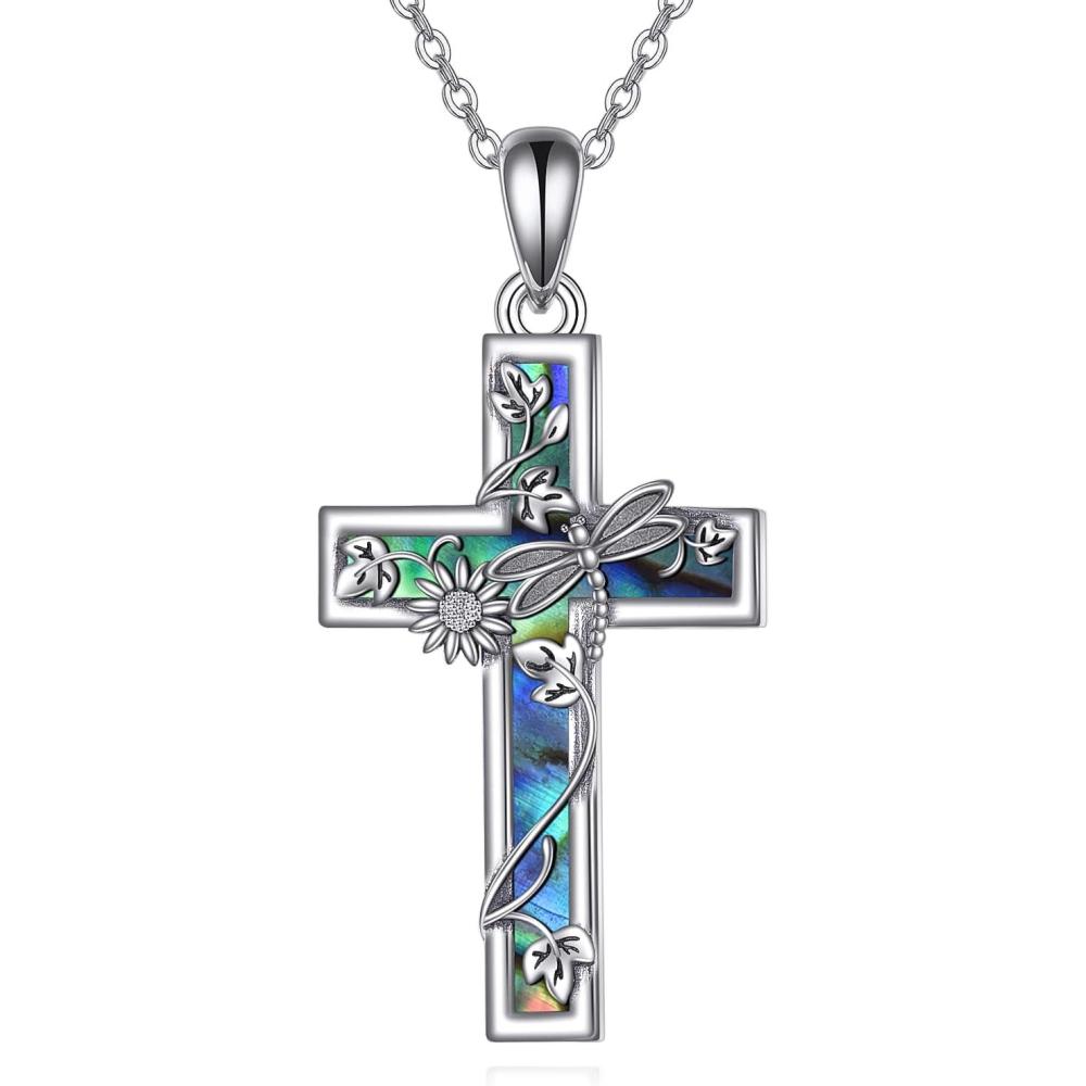 image:imageYFN Cross Necklace Sterling Silver Religious Cross Pendant Jewelry Christian Gifts for Women MenF Dragonfly