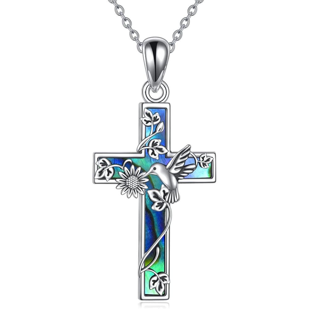 image:imageYFN Cross Necklace Sterling Silver Religious Cross Pendant Jewelry Christian Gifts for Women MenF Hummingbird