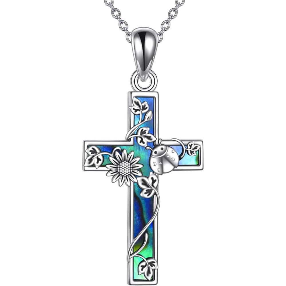 image:imageYFN Cross Necklace Sterling Silver Religious Cross Pendant Jewelry Christian Gifts for Women MenF Ladybug