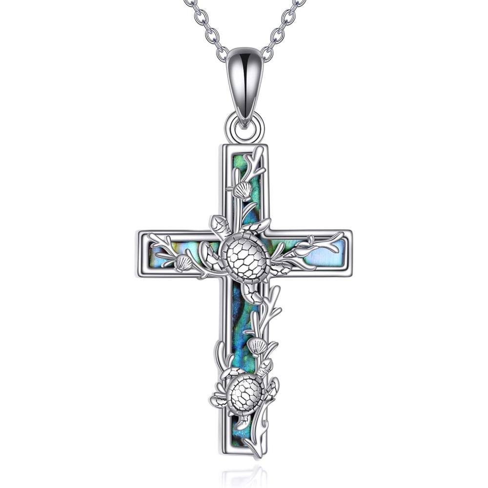 image:imageYFN Cross Necklace Sterling Silver Religious Cross Pendant Jewelry Christian Gifts for Women MenF Turtle