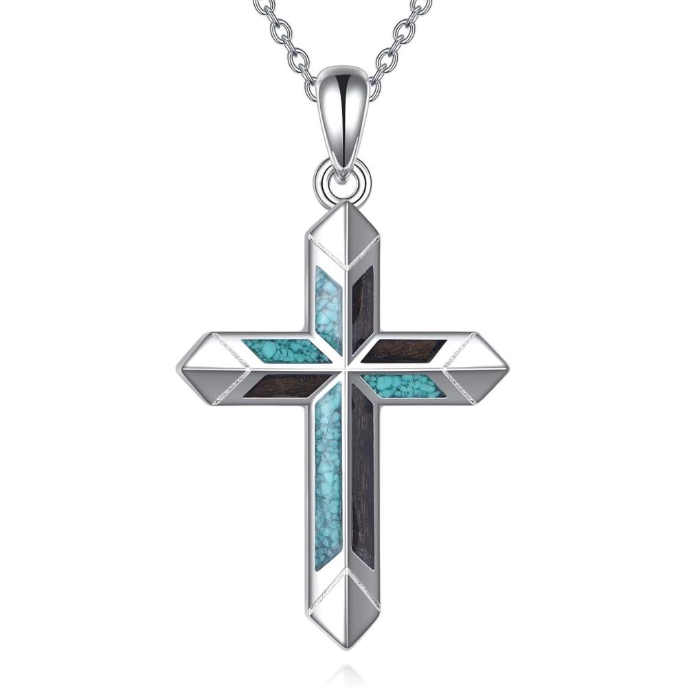 image:imageYFN Cross Necklace with Sunflower Rose Flower Sterling Silver Infinity Love Celtic Knot Pendant Necklace for WomenSilverWood Turquoise Necklace
