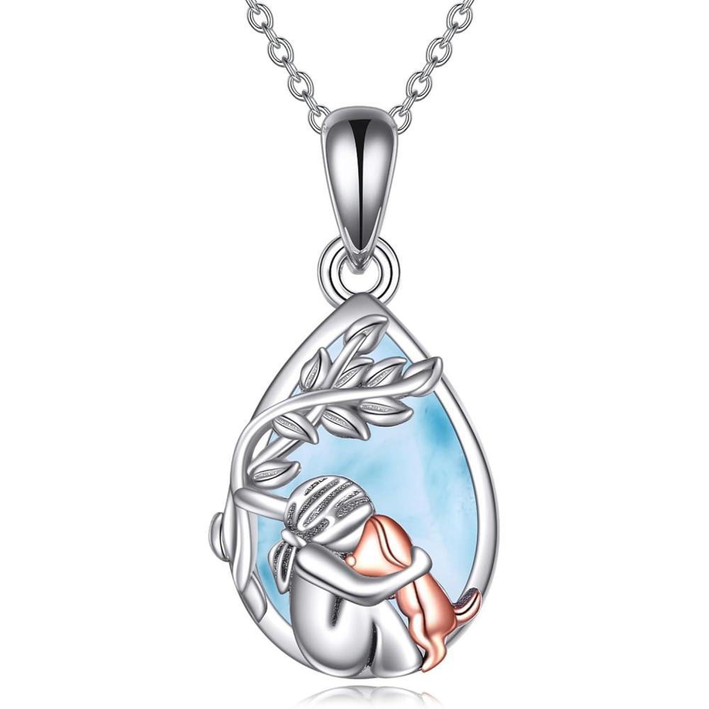 image:imageYFN Dog Pendant Necklace Sterling Silver Keepsake Dogs Lover Memorial Gifts for Women MoonstoneTurquoiseLarimar Necklace JewelrySilverLarimar Dog Necklace