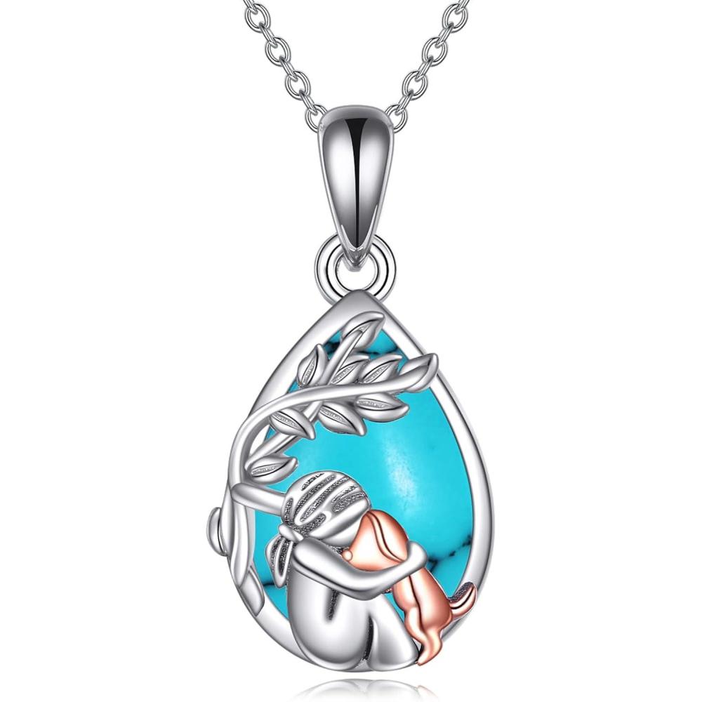 image:imageYFN Dog Pendant Necklace Sterling Silver Keepsake Dogs Lover Memorial Gifts for Women MoonstoneTurquoiseLarimar Necklace JewelrySilverTurquoise Dog Necklace