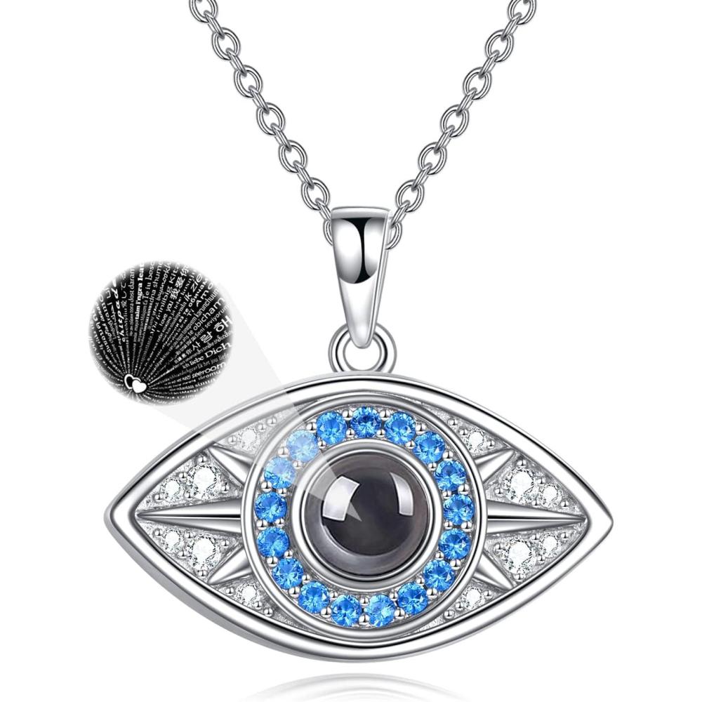 image:imageYFN Evil Eye Pendant Necklace for Women 925 Sterling Silver Greek Protection Jewelry Amulet Gift for Women 18quotBlueEvil Eye Necklace with 100 Language