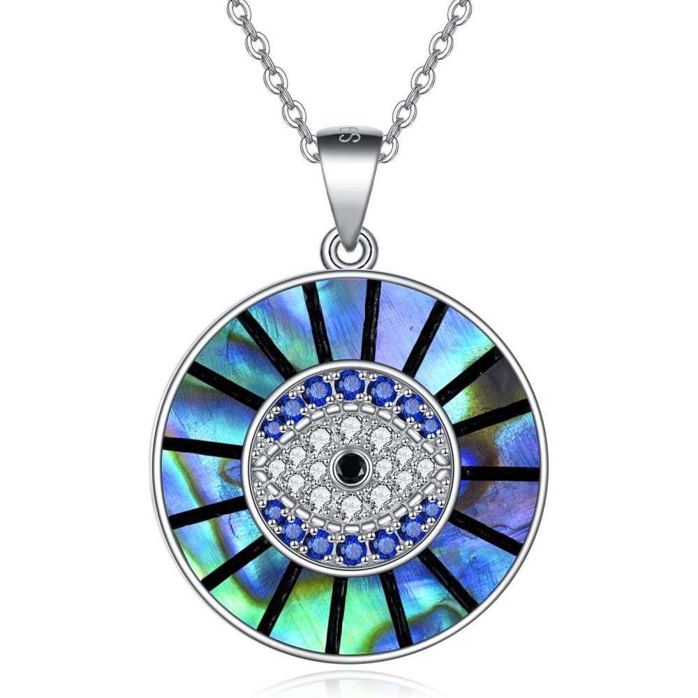 image:imageYFN Evil Eye Pendant Necklace for Women 925 Sterling Silver Greek Protection Jewelry Amulet Gift for Women 18quotEvil Eye Abalone Necklace