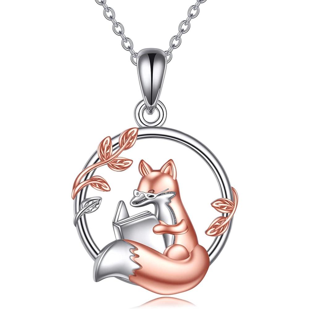 image:imageYFN Fox Necklace for Women Sterling Silver Fox Pendant Jewelry Gifts for WomenFox Reading Book Necklace