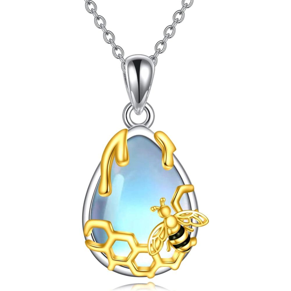 image:imageYFN Honey Bee Necklace Sterling Silver Bumblebee Charm Necklaces Jewelry Queen Bumble Bee Pendant for Women 18 Inch