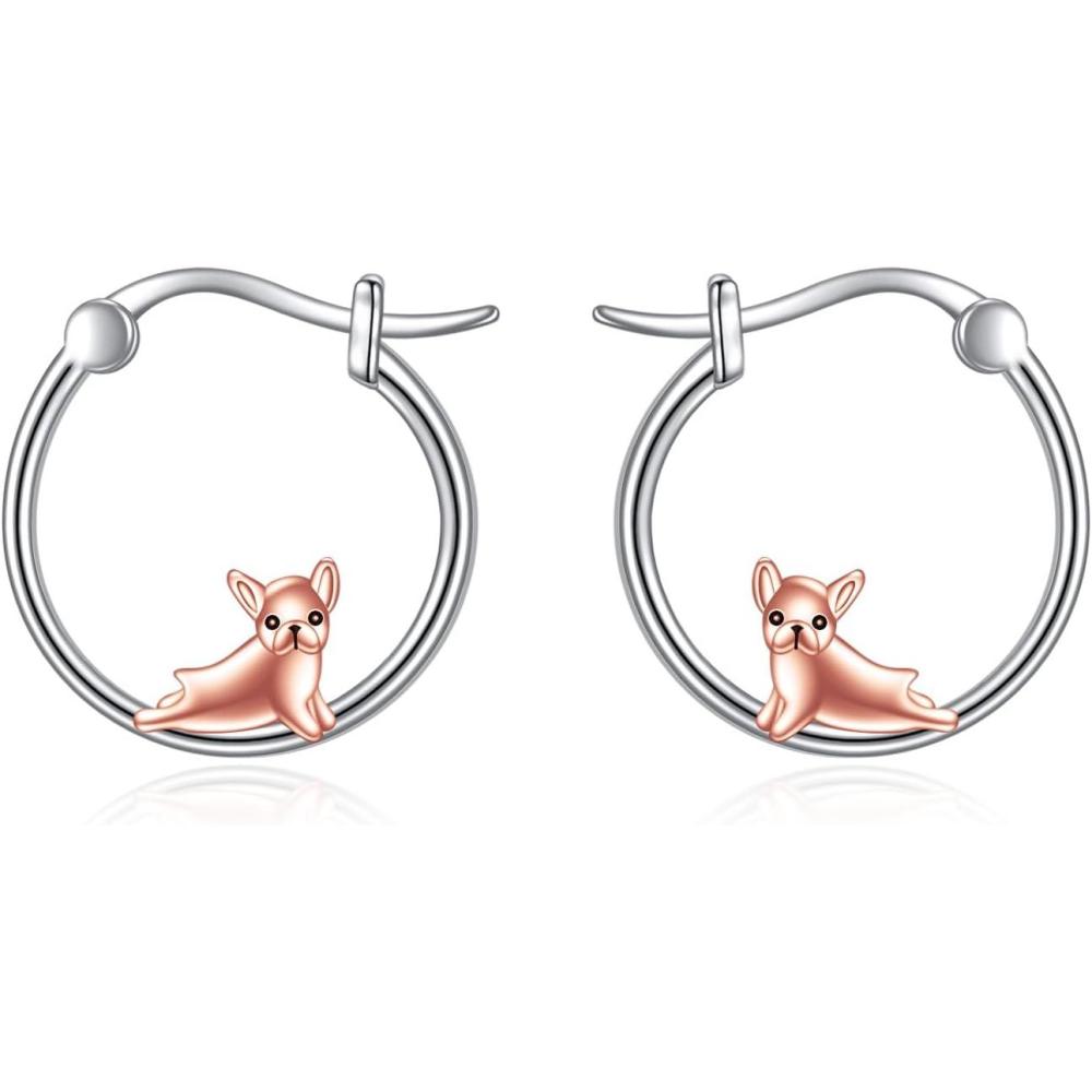 image:imageYFN Hoop Earrings with Cat Hummingbird Bird Horse Snake Mountain Dinosaur Earrings Sterling Silver for Sensitive Ears Cute Animal Hoops Gifts for WomenSilverFrench bulldog Earring
