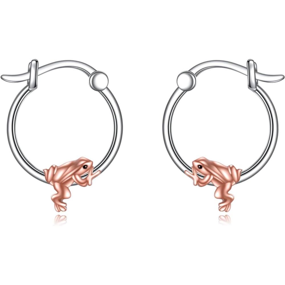 image:imageYFN Hoop Earrings with Cat Hummingbird Bird Horse Snake Mountain Dinosaur Earrings Sterling Silver for Sensitive Ears Cute Animal Hoops Gifts for WomenSilverFrog Hoop Necklace