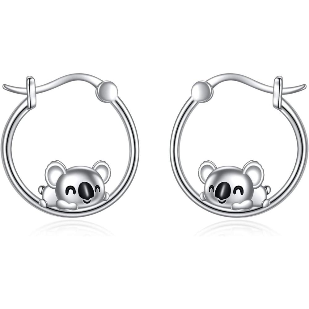 image:imageYFN Hoop Earrings with Cat Hummingbird Bird Horse Snake Mountain Dinosaur Earrings Sterling Silver for Sensitive Ears Cute Animal Hoops Gifts for WomenSilverKoala Hoop Earrings