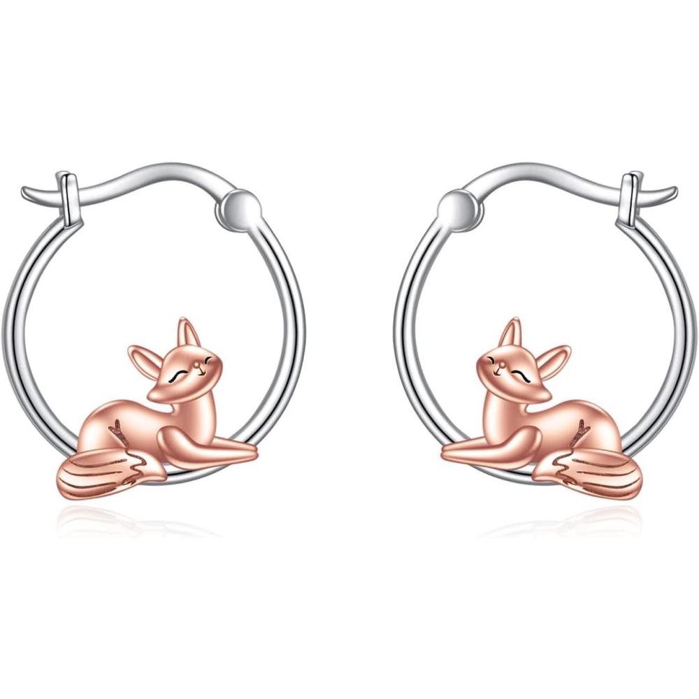 image:imageYFN Hoop Earrings with Cat Hummingbird Bird Horse Snake Mountain Dinosaur Earrings Sterling Silver for Sensitive Ears Cute Animal Hoops Gifts for WomenSilverFox Earrings Jewelry