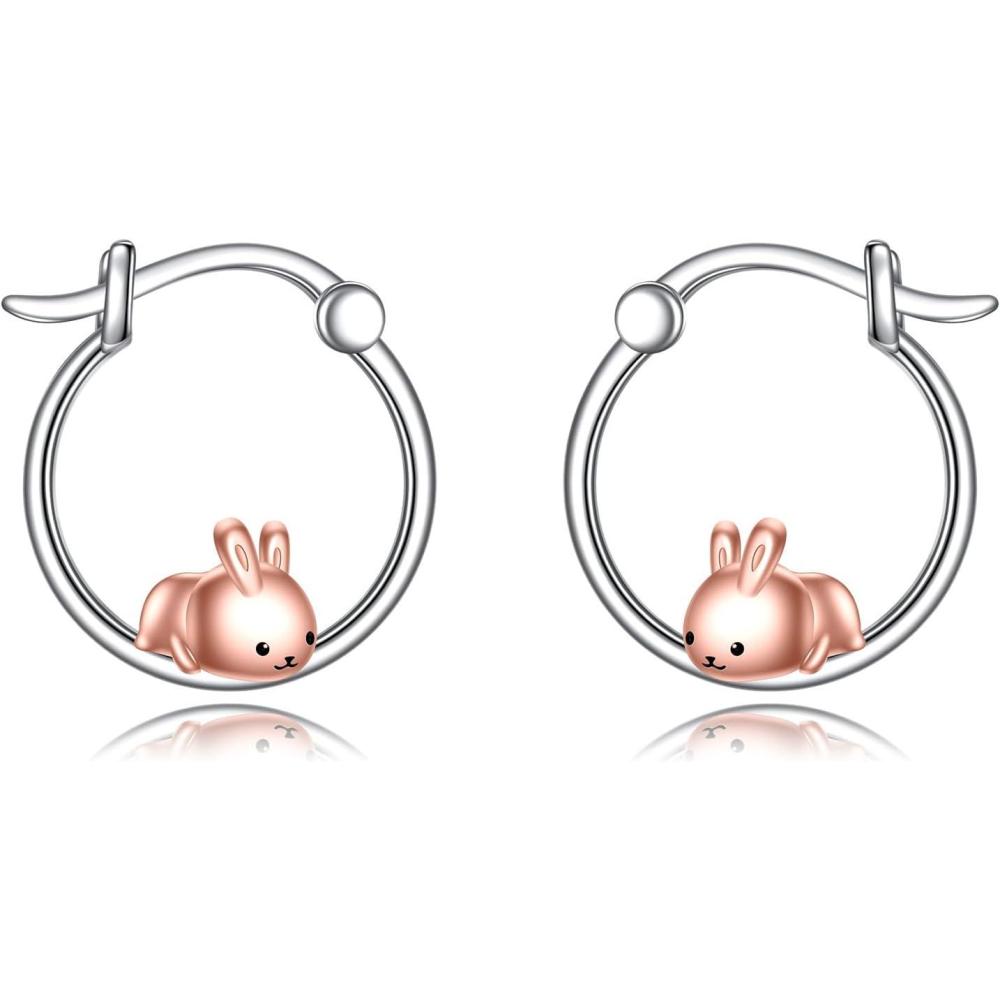 image:imageYFN Hoop Earrings with Cat Hummingbird Bird Horse Snake Mountain Dinosaur Earrings Sterling Silver for Sensitive Ears Cute Animal Hoops Gifts for WomenSilverBunny Hoop Necklace