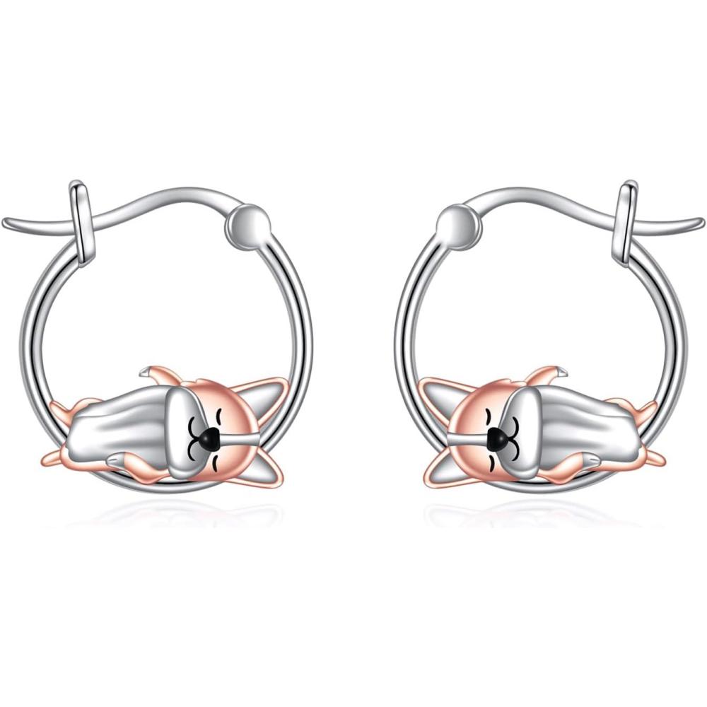 image:imageYFN Hoop Earrings with Cat Hummingbird Bird Horse Snake Mountain Dinosaur Earrings Sterling Silver for Sensitive Ears Cute Animal Hoops Gifts for WomenSilverCorgi Hoop Earrings