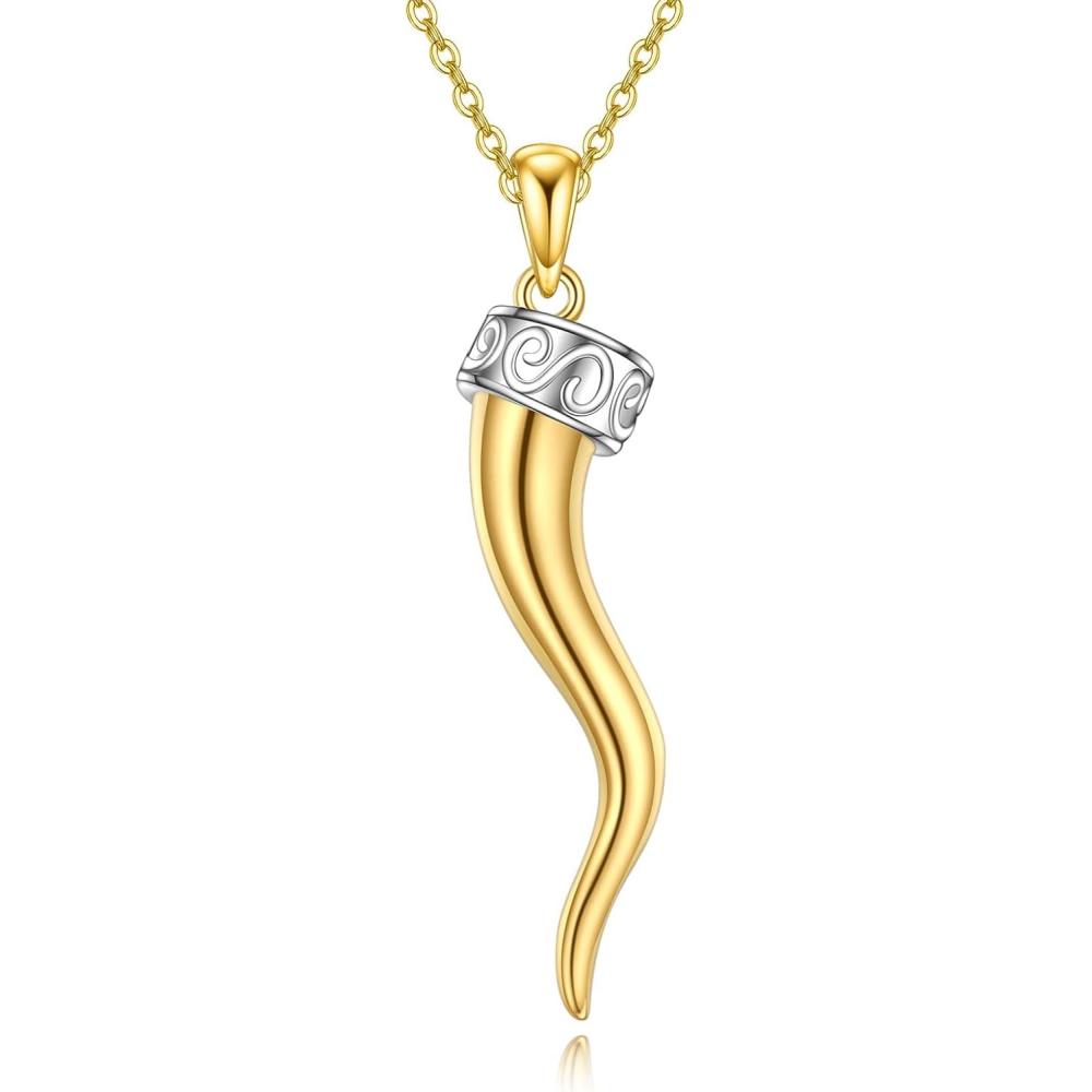 image:imageYFN Italian Horn Necklace for Women 18k Gold Plated Sterling Silver Horn Pendant Charm Necklace Jewelry Gifts for Men 182quotGoldItalian Horn Necklace