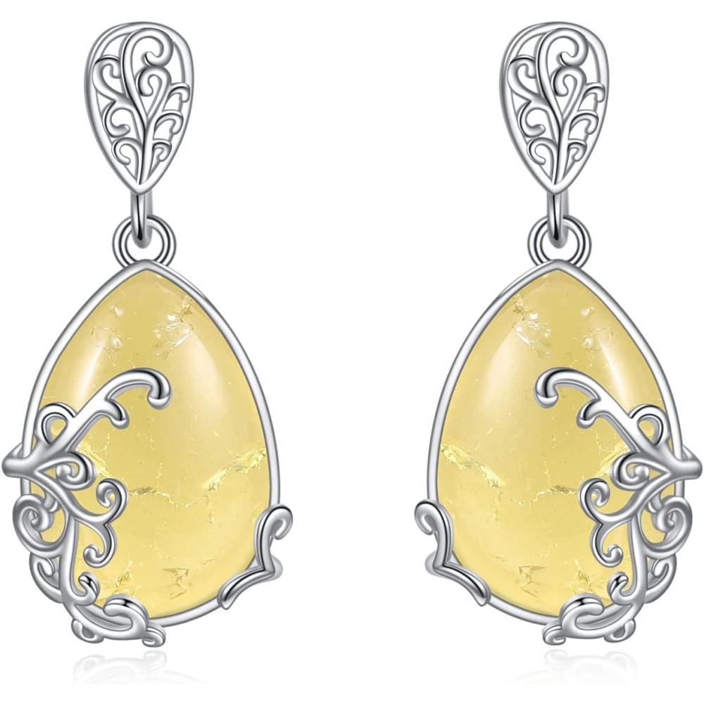 image:imageYFN MoonstoneAmber Filigree Teardrop Drop Dangle Earrings Sterling Silver Celtic Stud Earrings Jewelry for Women MomSilverAmber Filigree Earrings