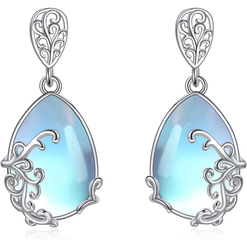 image:imageYFN MoonstoneAmber Filigree Teardrop Drop Dangle Earrings Sterling Silver Celtic Stud Earrings Jewelry for Women MomSilverMoonstone Filigree Earrings