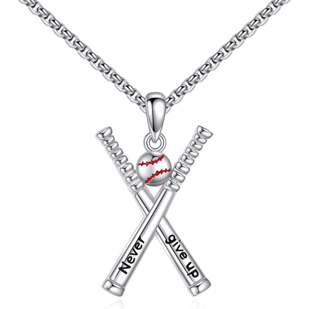 image:imageYFN Sport Necklace Sterling Silver Never Give Up I Can Do All Things Pendant Jewelry Sport Gifts for Women MenBaseball Bat