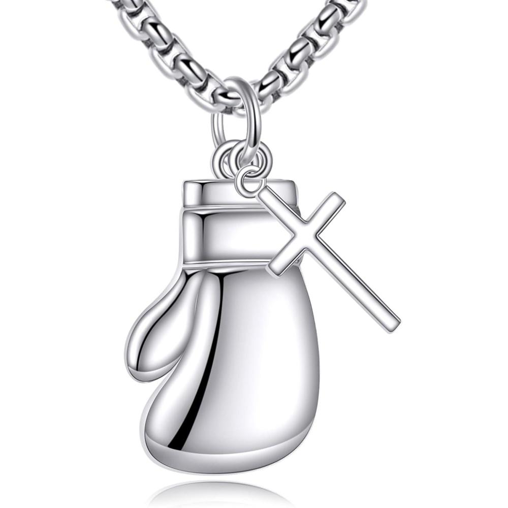image:imageYFN Sport Necklace Sterling Silver Never Give Up I Can Do All Things Pendant Jewelry Sport Gifts for Women MenBoxing Glove with Cross