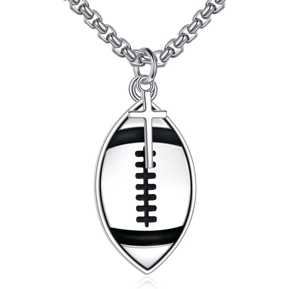 image:imageYFN Sport Necklace Sterling Silver Never Give Up I Can Do All Things Pendant Jewelry Sport Gifts for Women MenFootball with Cross