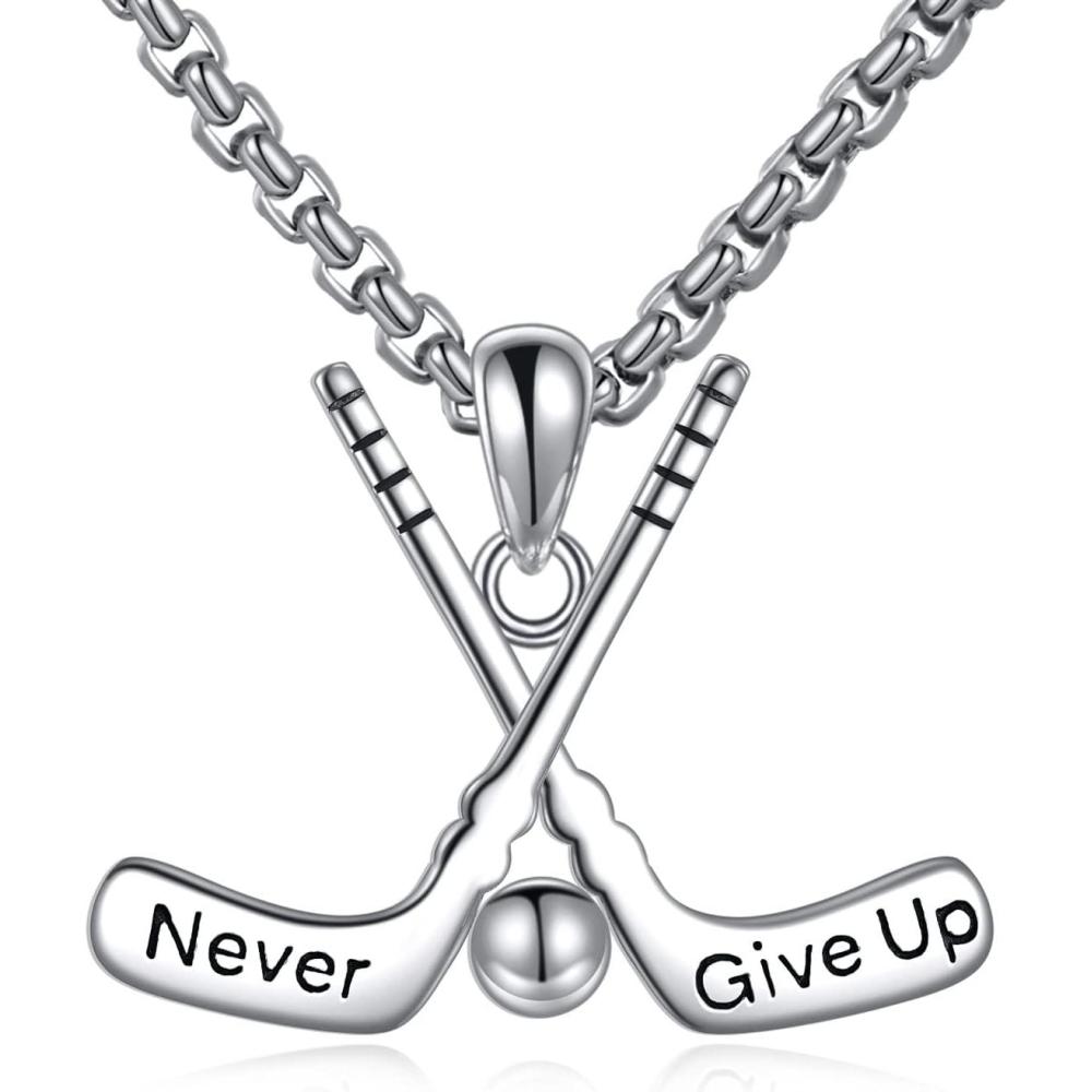 image:imageYFN Sport Necklace Sterling Silver Never Give Up I Can Do All Things Pendant Jewelry Sport Gifts for Women MenHockey