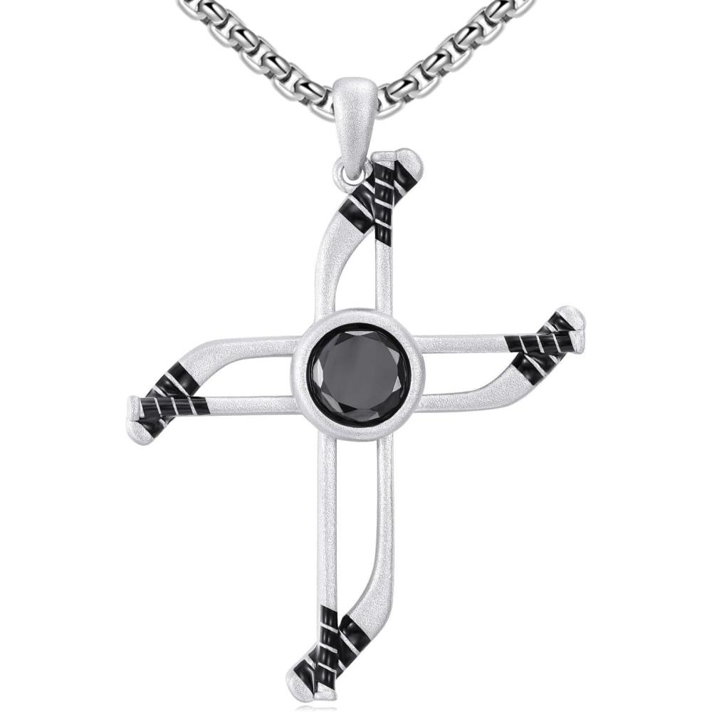image:imageYFN Sport Necklace Sterling Silver Never Give Up I Can Do All Things Pendant Jewelry Sport Gifts for Women MenHockey Cross