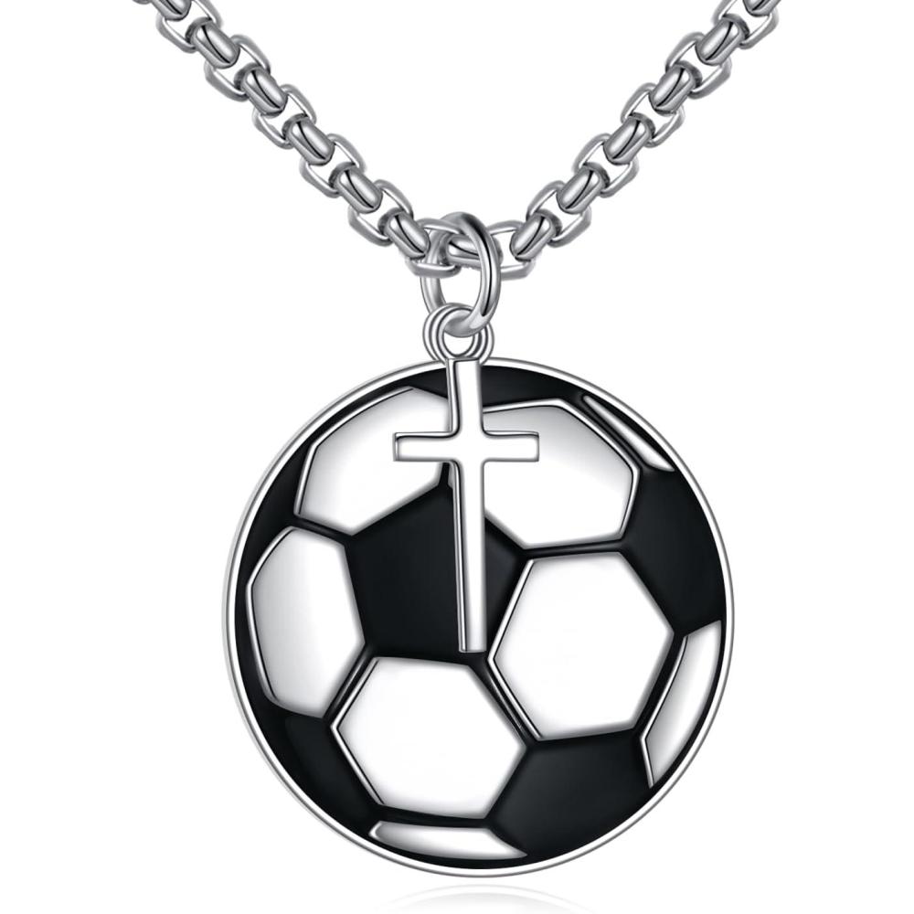 image:imageYFN Sport Necklace Sterling Silver Never Give Up I Can Do All Things Pendant Jewelry Sport Gifts for Women MenSoccer with Cross