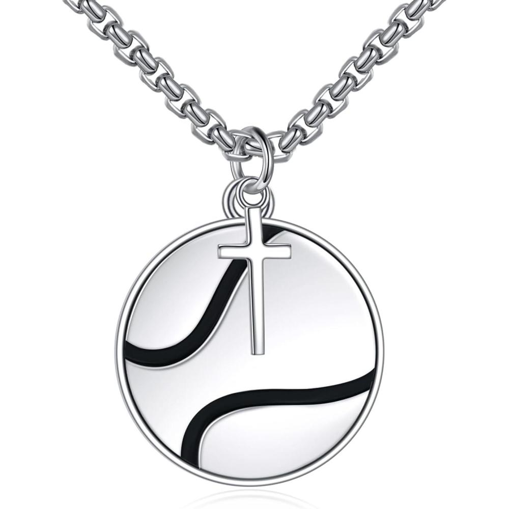 image:imageYFN Sport Necklace Sterling Silver Never Give Up I Can Do All Things Pendant Jewelry Sport Gifts for Women MenTennis with Cross
