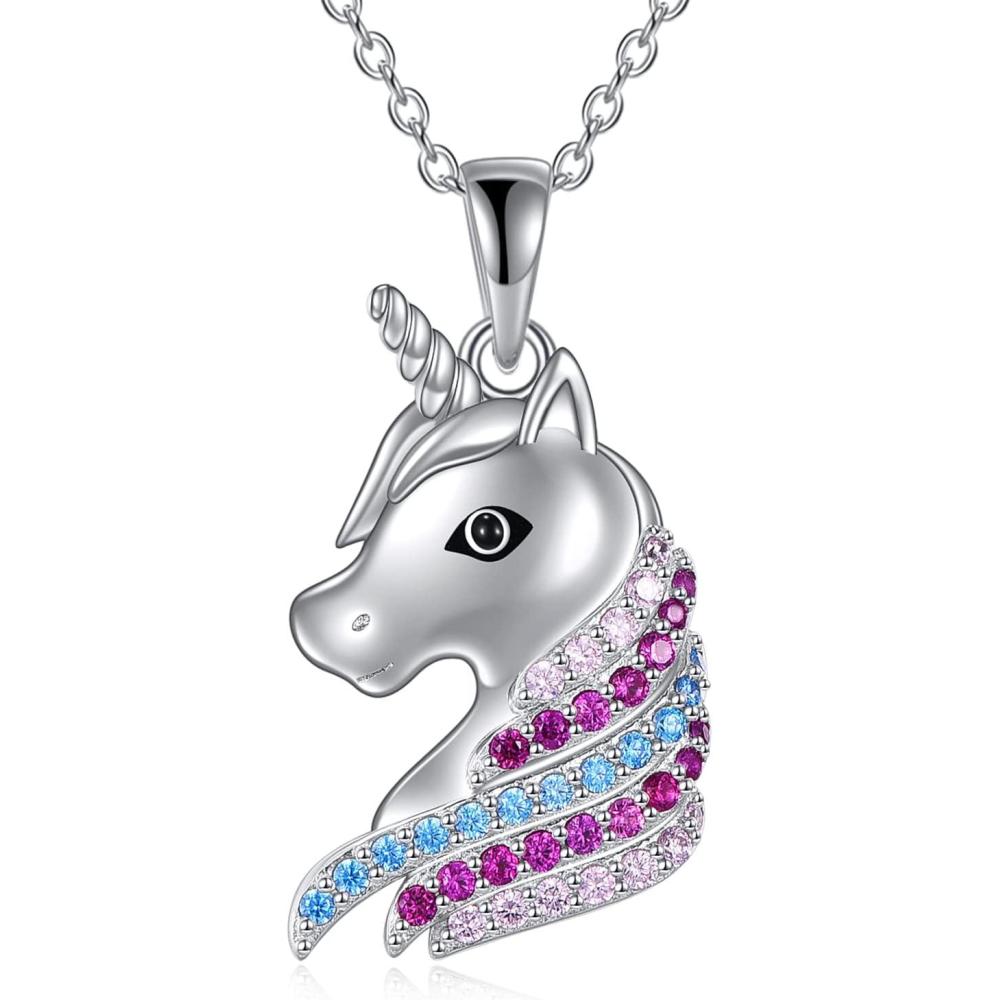 image:imageYFN Sterling Silver Necklace for Women UnicornDinosaurFlamingo Pendant Necklaces Jewelry Gift for WomenRainbow Unicorn