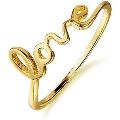 image:imageYFN Sterling Silver Simple Love Script Ring Thin Band Promise RingGold plated sterlingsilver
