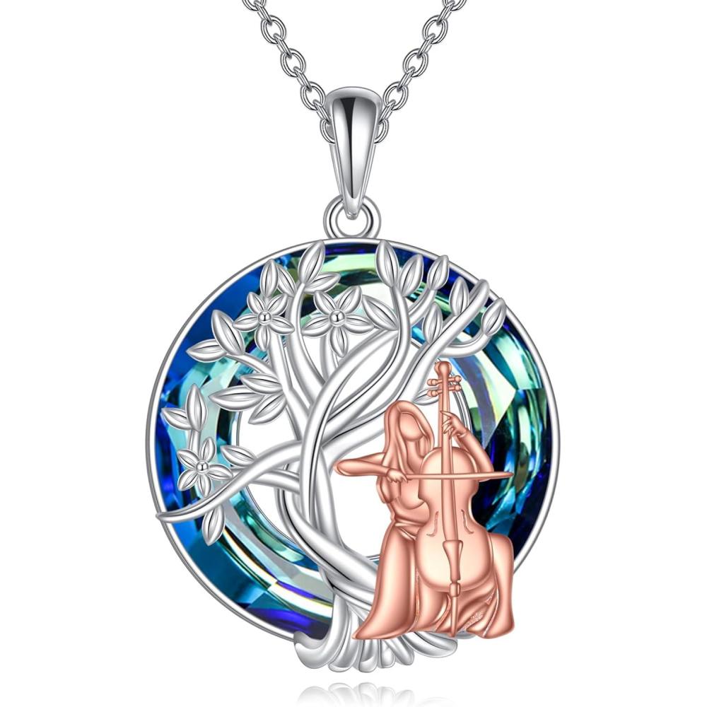 image:imageYFN Tree of Life Necklace Sterling Silver Crystal Jewelry Graduation Birthday Gifts for WomenCello
